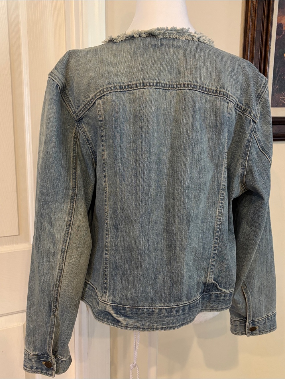 Women’s Light Blue Denim Jacket with Raw Hem Size 2X Chaps - Picture 4 of 9
